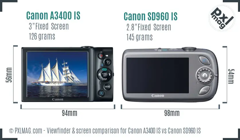 Canon A3400 IS vs Canon SD960 IS Screen and Viewfinder comparison Canon A3400 IS vs Canon SD960 IS Screen and Viewfinder comparison