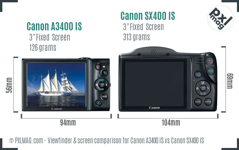 Canon A3400 IS vs Canon SX400 IS Screen and Viewfinder comparison Canon A3400 IS vs Canon SX400 IS Screen and Viewfinder comparison