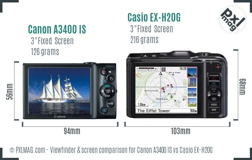 Canon A3400 IS vs Casio EX-H20G Screen and Viewfinder comparison Canon A3400 IS vs Casio EX-H20G Screen and Viewfinder comparison