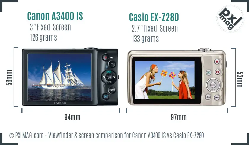 Canon A3400 IS vs Casio EX-Z280 Screen and Viewfinder comparison Canon A3400 IS vs Casio EX-Z280 Screen and Viewfinder comparison