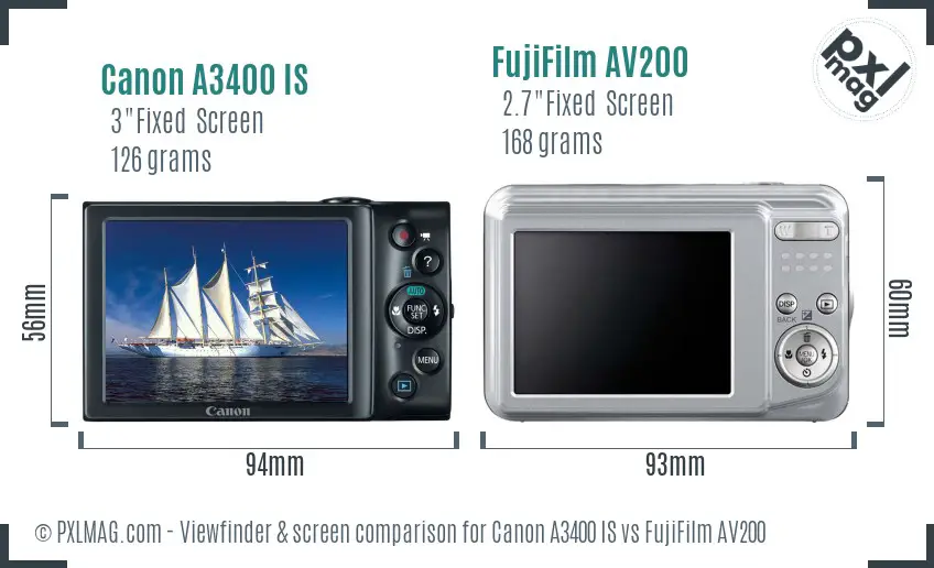 Canon A3400 IS vs FujiFilm AV200 Screen and Viewfinder comparison