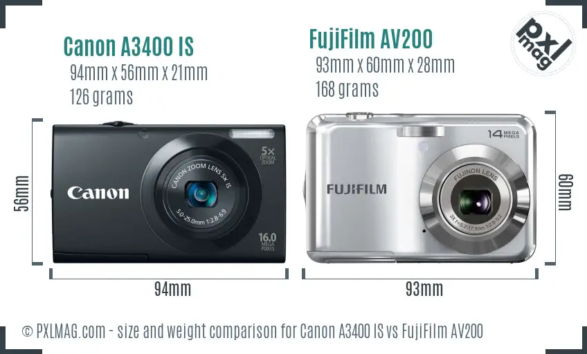 Canon A3400 IS vs FujiFilm AV200 size comparison