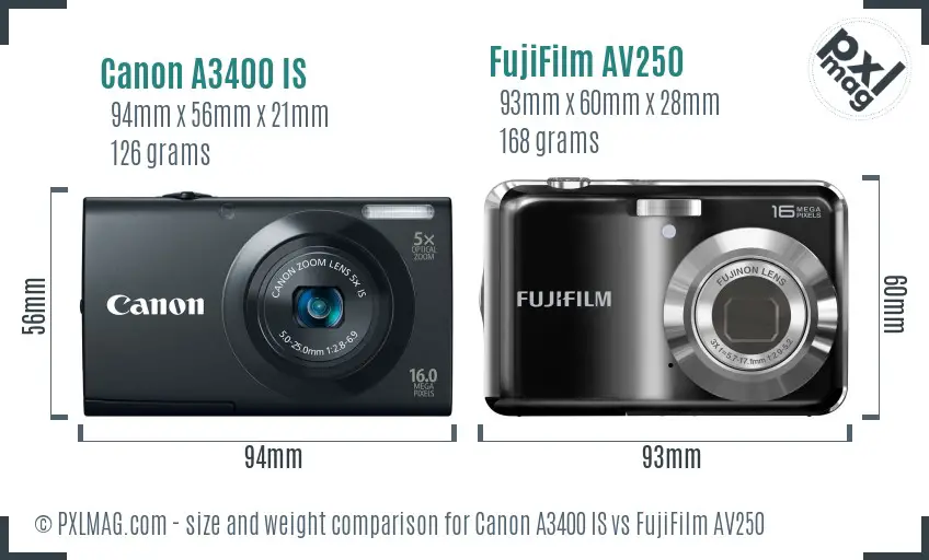 Canon A3400 IS vs FujiFilm AV250 size comparison Canon A3400 IS vs FujiFilm AV250 size comparison