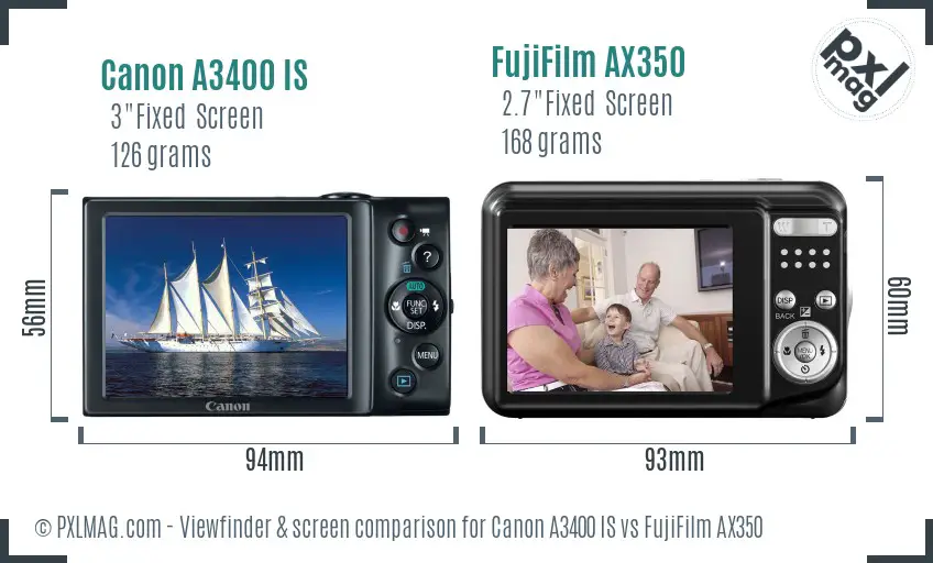 Canon A3400 IS vs FujiFilm AX350 Screen and Viewfinder comparison