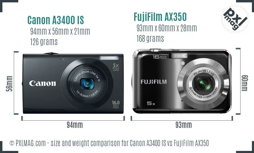 Canon A3400 IS vs FujiFilm AX350 size comparison