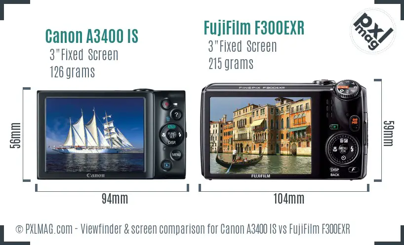 Canon A3400 IS vs FujiFilm F300EXR Screen and Viewfinder comparison Canon A3400 IS vs FujiFilm F300EXR Screen and Viewfinder comparison