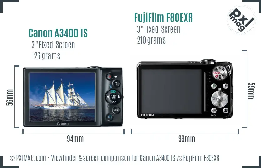 Canon A3400 IS vs FujiFilm F80EXR Screen and Viewfinder comparison Canon A3400 IS vs FujiFilm F80EXR Screen and Viewfinder comparison