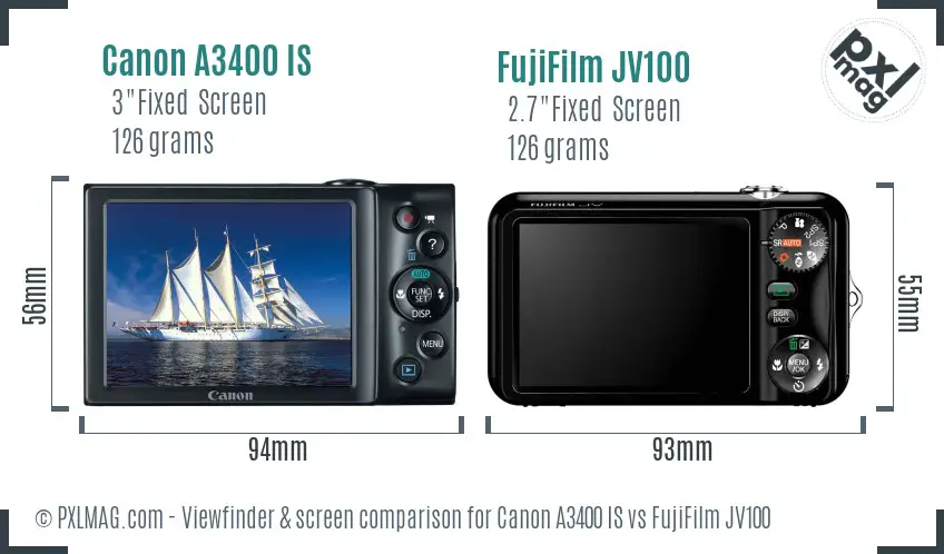 Canon A3400 IS vs FujiFilm JV100 Screen and Viewfinder comparison