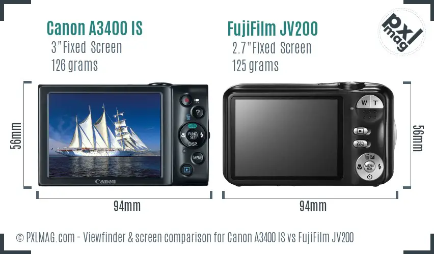 Canon A3400 IS vs FujiFilm JV200 Screen and Viewfinder comparison