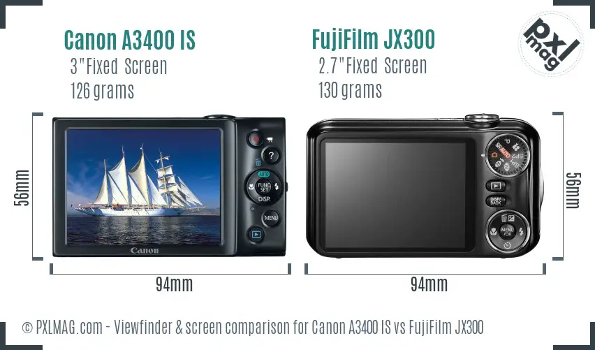 Canon A3400 IS vs FujiFilm JX300 Screen and Viewfinder comparison