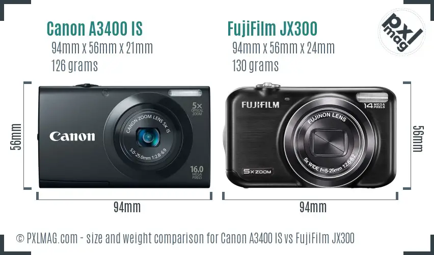 Canon A3400 IS vs FujiFilm JX300 size comparison