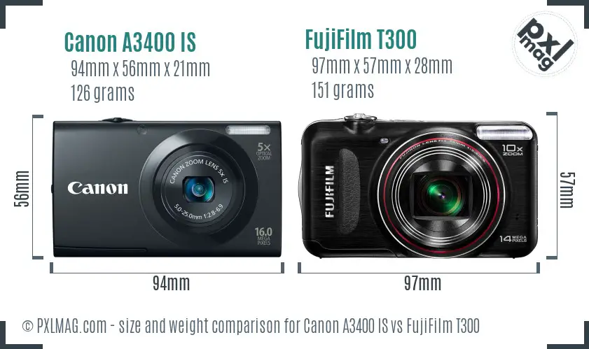 Canon A3400 IS vs FujiFilm T300 size comparison