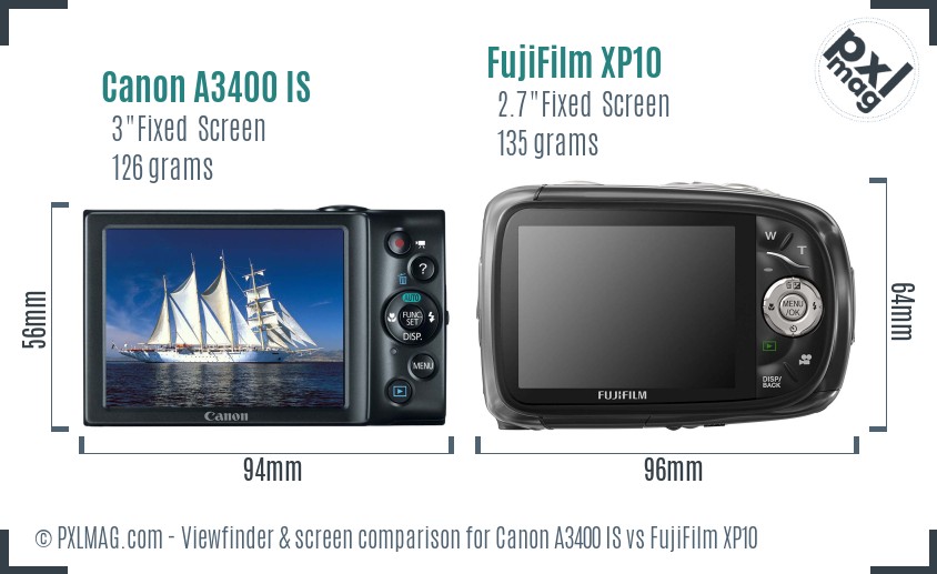 Canon A3400 IS vs FujiFilm XP10 Screen and Viewfinder comparison