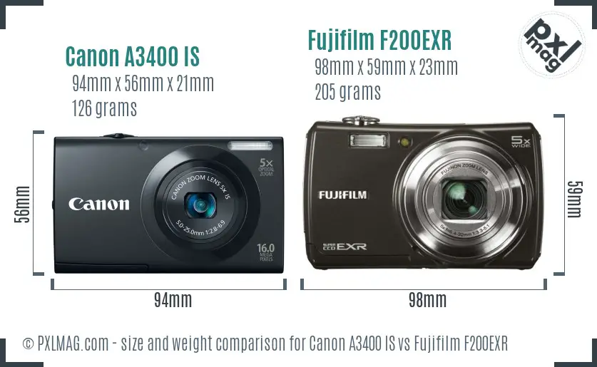 Canon A3400 IS vs Fujifilm F200EXR size comparison Canon A3400 IS vs Fujifilm F200EXR size comparison
