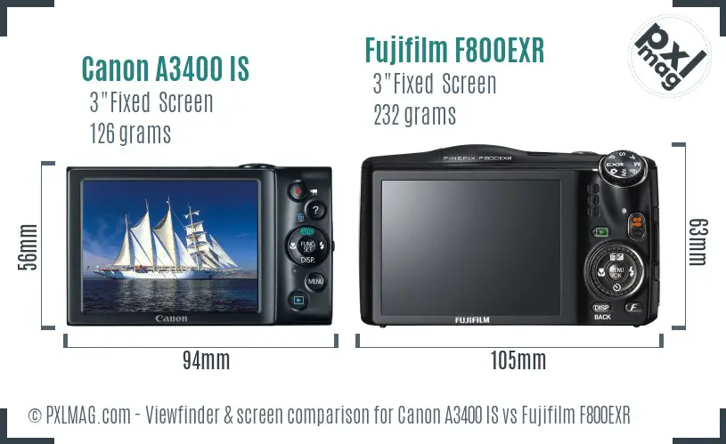 Canon A3400 IS vs Fujifilm F800EXR Screen and Viewfinder comparison Canon A3400 IS vs Fujifilm F800EXR Screen and Viewfinder comparison