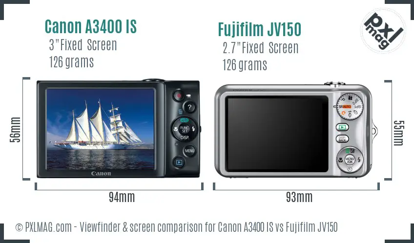 Canon A3400 IS vs Fujifilm JV150 Screen and Viewfinder comparison