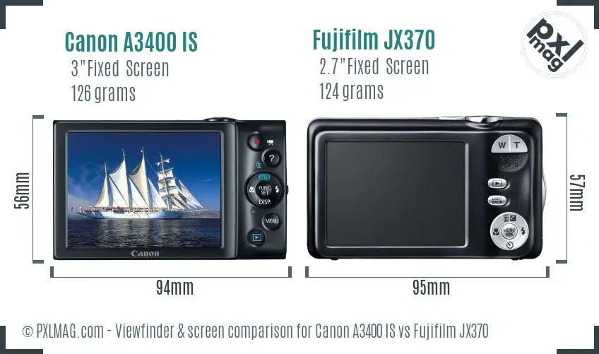 Canon A3400 IS vs Fujifilm JX370 Screen and Viewfinder comparison