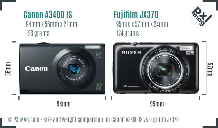 Canon A3400 IS vs Fujifilm JX370 size comparison