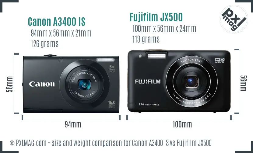 Canon A3400 IS vs Fujifilm JX500 size comparison