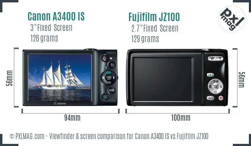 Canon A3400 IS vs Fujifilm JZ100 Screen and Viewfinder comparison