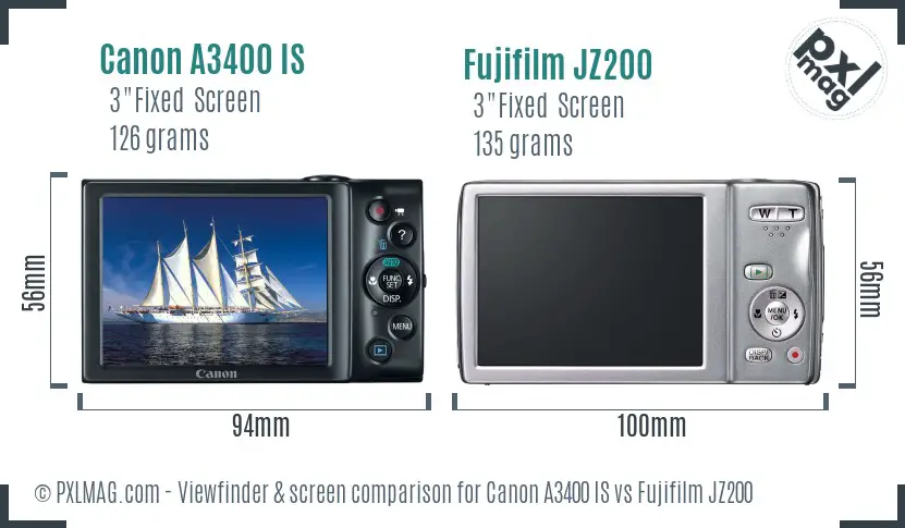 Canon A3400 IS vs Fujifilm JZ200 Screen and Viewfinder comparison