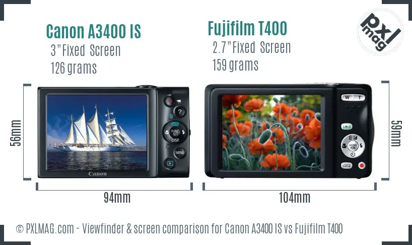 Canon A3400 IS vs Fujifilm T400 Screen and Viewfinder comparison Canon A3400 IS vs Fujifilm T400 Screen and Viewfinder comparison