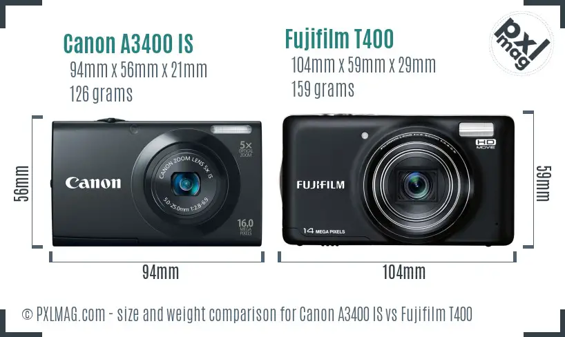Canon A3400 IS vs Fujifilm T400 size comparison Canon A3400 IS vs Fujifilm T400 size comparison