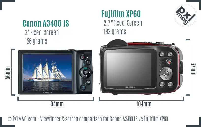 Canon A3400 IS vs Fujifilm XP60 Screen and Viewfinder comparison