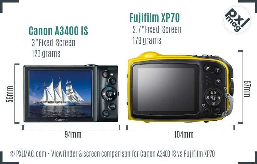 Canon A3400 IS vs Fujifilm XP70 Screen and Viewfinder comparison