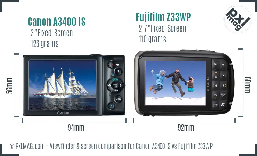 Canon A3400 IS vs Fujifilm Z33WP Screen and Viewfinder comparison Canon A3400 IS vs Fujifilm Z33WP Screen and Viewfinder comparison