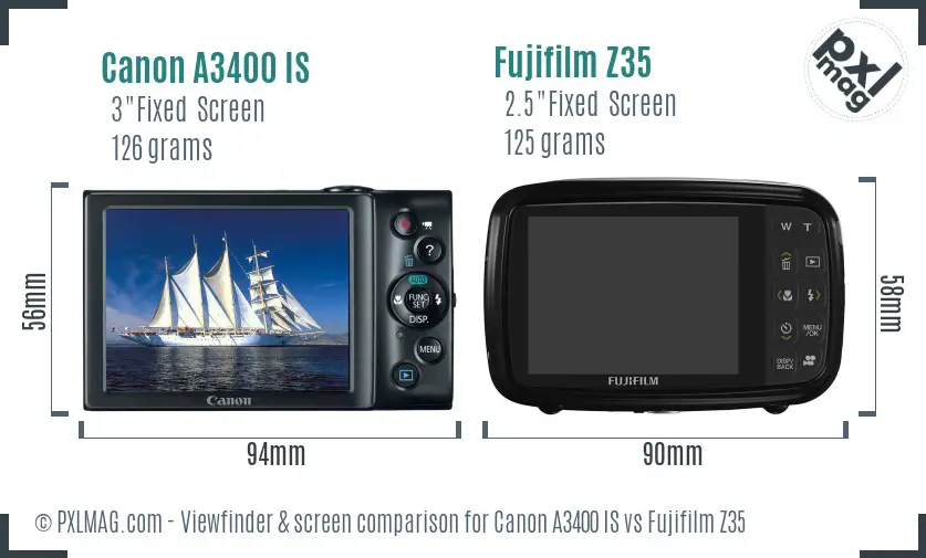 Canon A3400 IS vs Fujifilm Z35 Screen and Viewfinder comparison