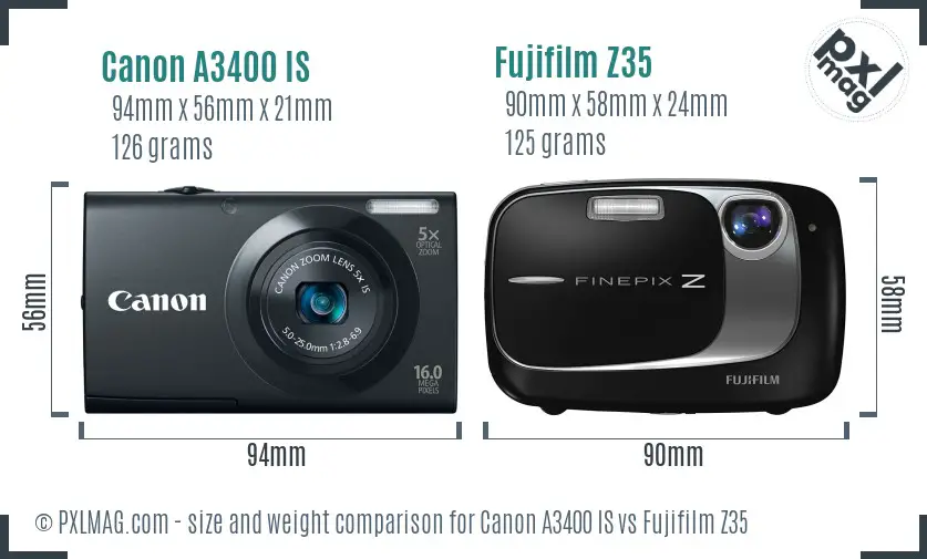 Canon A3400 IS vs Fujifilm Z35 size comparison