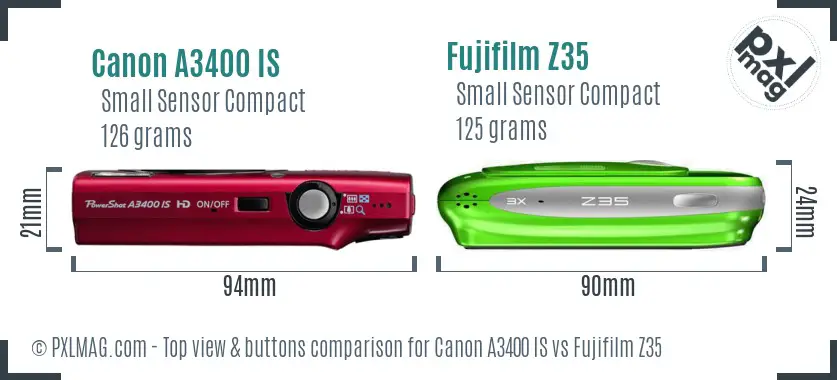 Canon A3400 IS vs Fujifilm Z35 top view buttons comparison