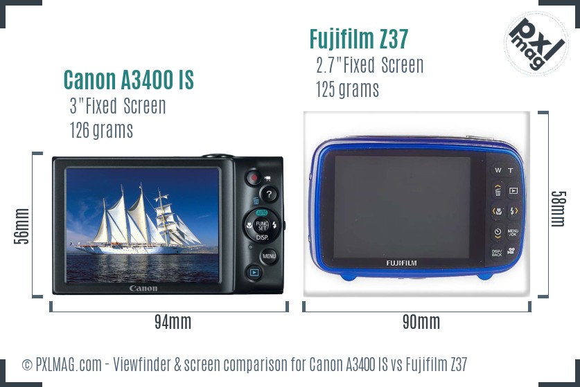 Canon A3400 IS vs Fujifilm Z37 Screen and Viewfinder comparison