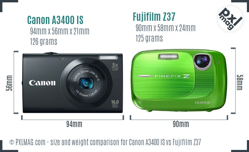 Canon A3400 IS vs Fujifilm Z37 size comparison