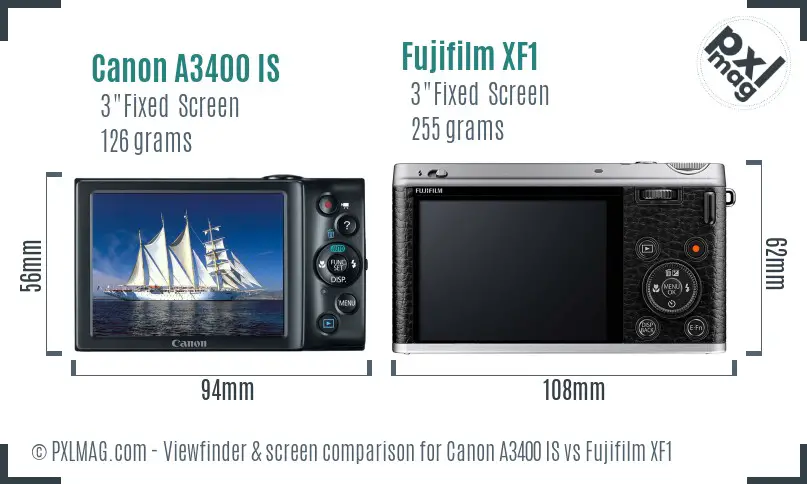 Canon A3400 IS vs Fujifilm XF1 Screen and Viewfinder comparison