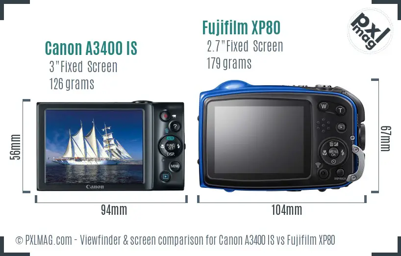 Canon A3400 IS vs Fujifilm XP80 Screen and Viewfinder comparison