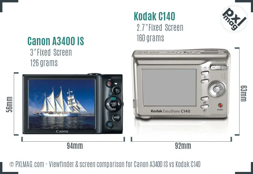 Canon A3400 IS vs Kodak C140 Screen and Viewfinder comparison