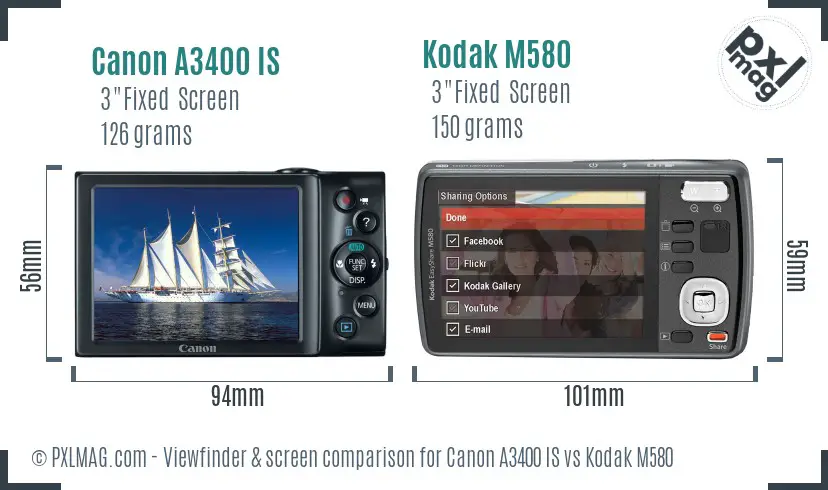 Canon A3400 IS vs Kodak M580 Screen and Viewfinder comparison Canon A3400 IS vs Kodak M580 Screen and Viewfinder comparison