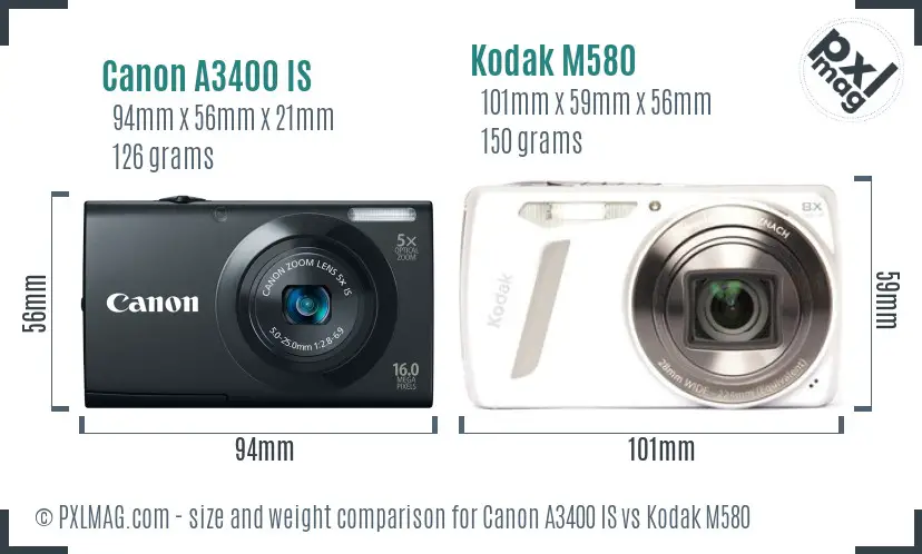 Canon A3400 IS vs Kodak M580 size comparison Canon A3400 IS vs Kodak M580 size comparison