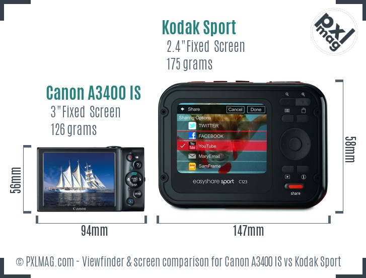 Canon A3400 IS vs Kodak Sport Screen and Viewfinder comparison