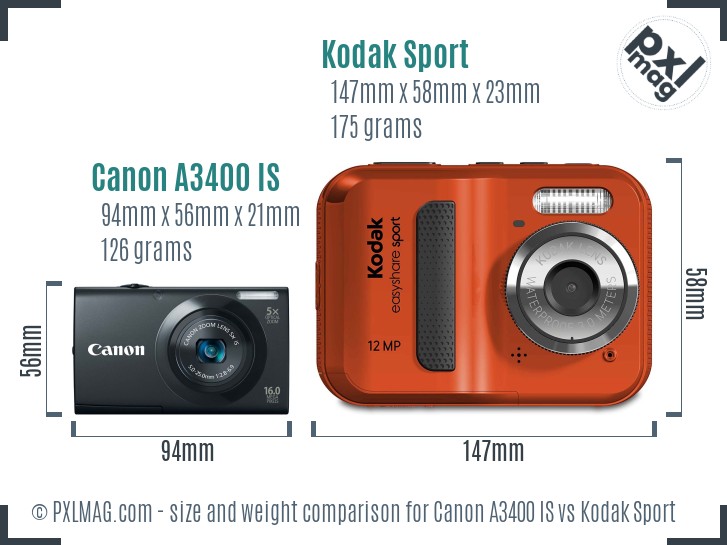 Canon A3400 IS vs Kodak Sport size comparison