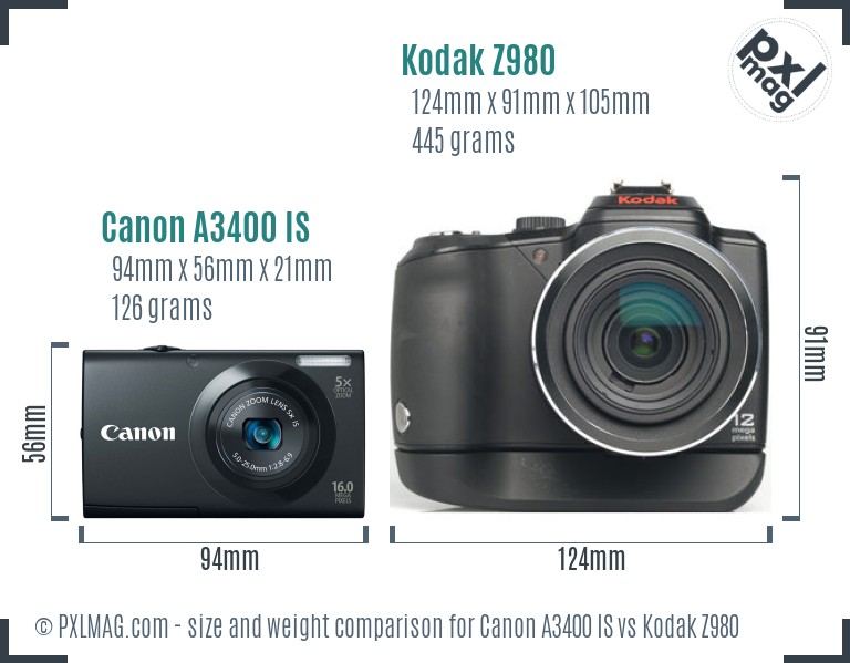Canon A3400 IS vs Kodak Z980 size comparison Canon A3400 IS vs Kodak Z980 size comparison