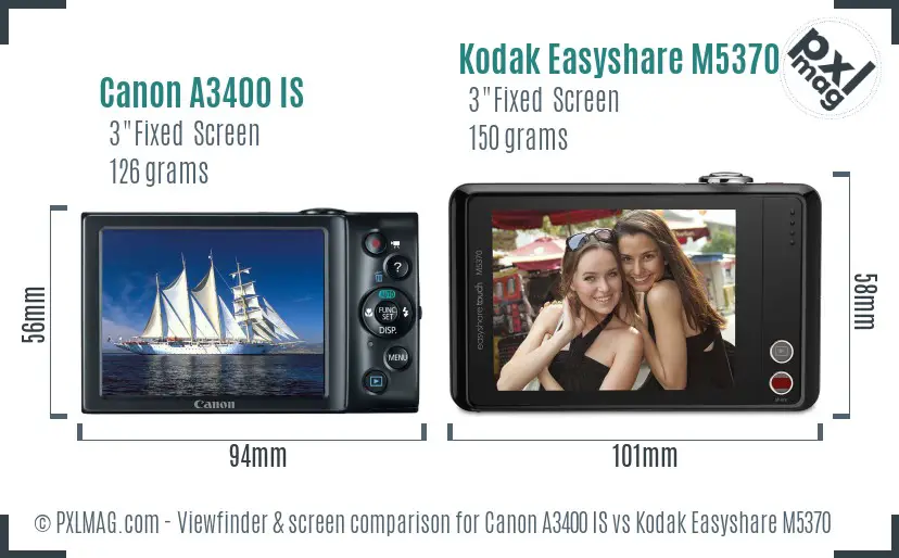 Canon A3400 IS vs Kodak Easyshare M5370 Screen and Viewfinder comparison