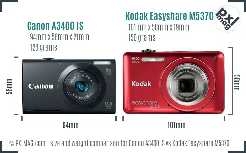 Canon A3400 IS vs Kodak Easyshare M5370 size comparison