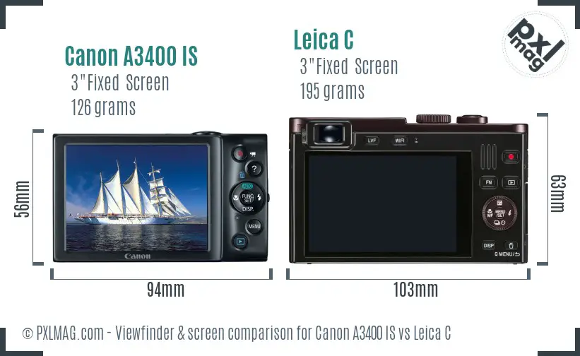 Canon A3400 IS vs Leica C Screen and Viewfinder comparison