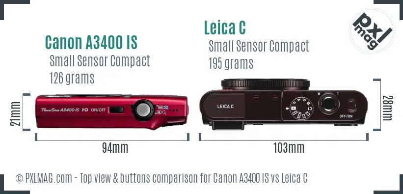 Canon A3400 IS vs Leica C top view buttons comparison