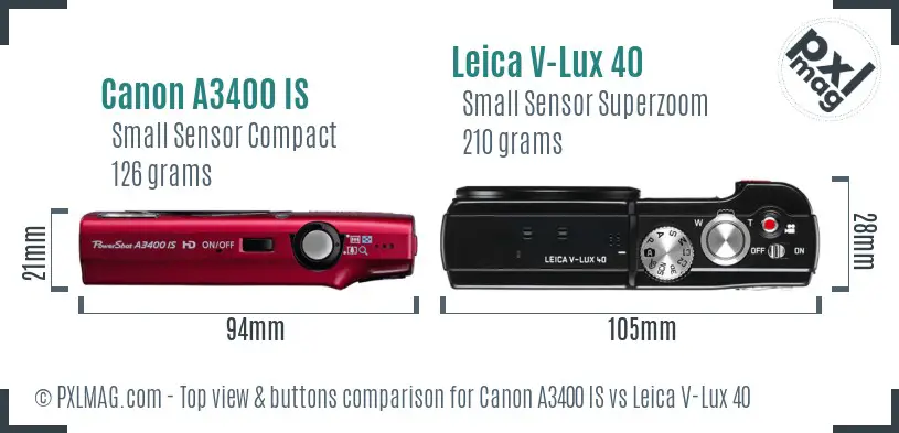 Canon A3400 IS vs Leica V-Lux 40 top view buttons comparison