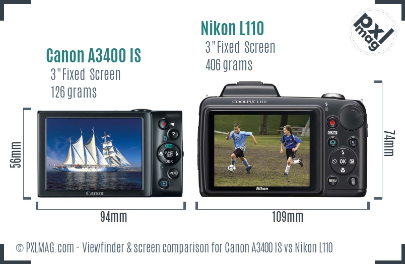 Canon A3400 IS vs Nikon L110 Screen and Viewfinder comparison