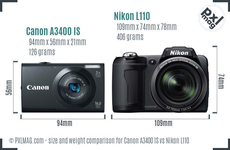 Canon A3400 IS vs Nikon L110 size comparison Canon A3400 IS vs Nikon L110 size comparison